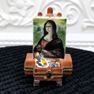 Limoges Peint Main MONA LISA Trinket Box Marque Depose France